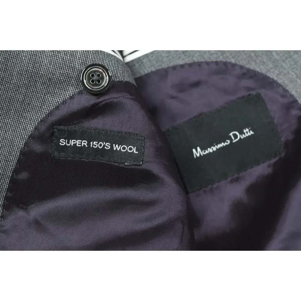 Massimo Dutti Sportcoat Blazer Mens 38 Gray Two-Button Slim Fit Super 150s Wool